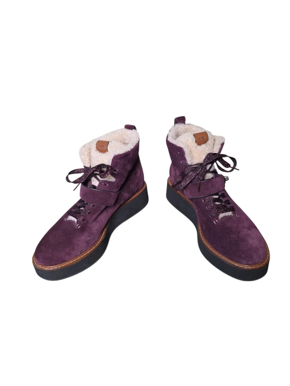 Coach Plum Suede Women's Winter Ankle Boots with Shearling Trim Size 9B